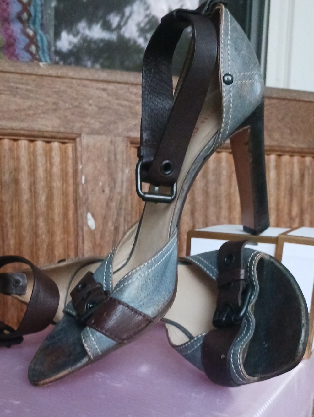 MIU MIU,Vintage,distressed,high heel,sandal.